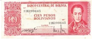Bolivia one hundred pesos 1962 circuated - Picture 1 of 2