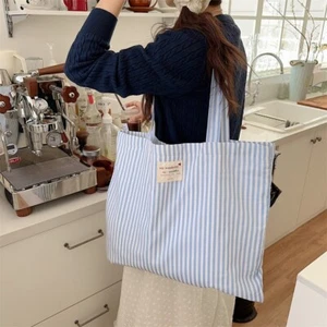Striped Women Shopping Bags Casual Students Book Bag Women Girls - Picture 1 of 15