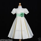 US Seller Ivory Pleated Wedding Recital Flower Girl Dress-Many Sash Colors