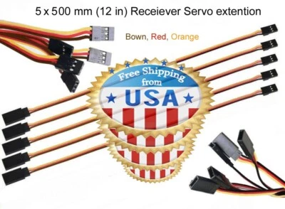 5 X 500mm Servo Extension Lead Wire Cable For RC Toys Receiver to Servo Adapter. - Image 1 of 4