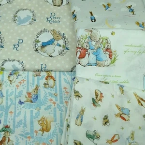 5 Peter Rabbit Fat Quarters Quilting Fabric 45cm x 55cm Beatrix Potter Cotton - Picture 1 of 18