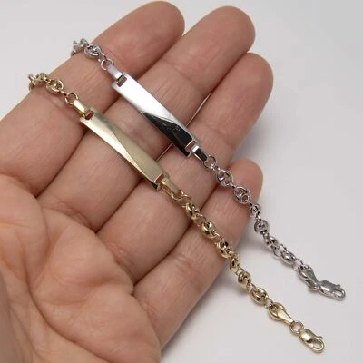 6" Baby KIDS Engravable ID Puffed Mariner Bracelet Real 14K Yellow White Gold - Image 1 of 4