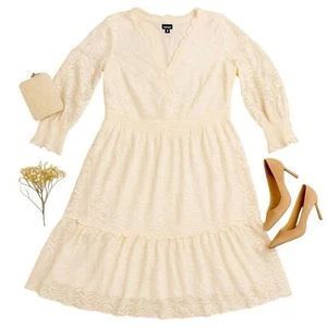 Torrid Mini Stretch Lace Tiered Dress – Size 2 (2X) | Ivory Lace Fit & Flare EUC - Picture 1 of 16