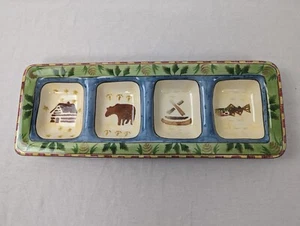 Bella Timberline 17" Relish / Appetizer Platter Moose /Fish Plaid Rim CABIN - Picture 1 of 8