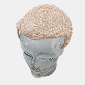 Cappello fascinatore berretto cocktail Amy New York con perline e copricapo bianco crema perla - Foto 1 di 14