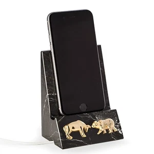 BULL AND BEAR BLACK MARBLE DESKTOP CELL PHONE HOLDER OR TABLET HOLDER - Picture 1 of 1