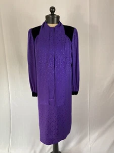 NINA RICCI Boutique Paris Size Medium Green Vintage Purple Dress - Picture 1 of 3
