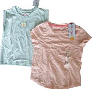 Cat & Jack Sz XS 4/5 T-shirt Bundle Pink Flower Green It's A Nice Day Tees  - Picture 1 of 4