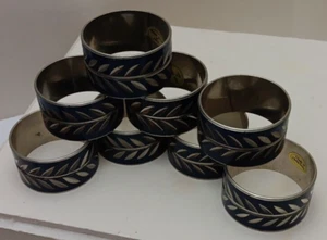 Set of 8 made in Hong Kong Blue Enamel Chrome Vines Napkin Rings - Picture 1 of 5