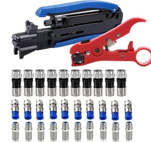Coax Cable Crimper Kit Coaxial Compression Connectors Tool Fitting Wire Stripper - Picture 1 of 8