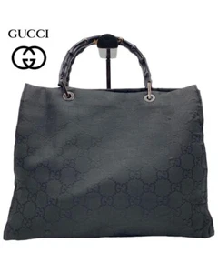 GUCCI Bamboo GG Nylon Black 002.10102852 Tote bag NS040385 zipper pocket Used - Picture 1 of 8