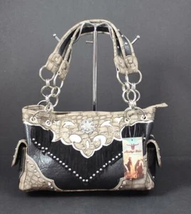 Bolso de Hombro Heritage West Negro Bronceado Estrás Concho con Tachas B16 - Imagen 1 de 12