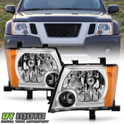 For 2005-2015 Nissan Xterra Chrome Headlights Headlamps Replacement Left+Right - Image 1 of 4