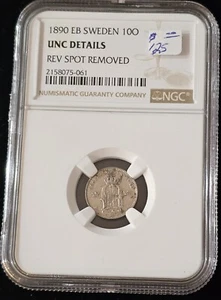 SWEDEN Oscar II Silver 1890 EB 10 Ore Mintage-NGC UN DETAILS - Picture 1 of 2