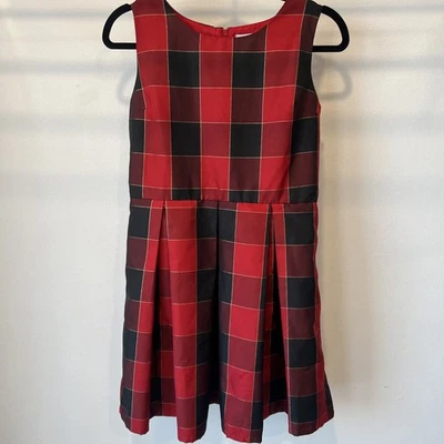 Children’s Place 女孩 16 码红色黑色金色格子假日连衣裙打褶拉链背面 — 第 1/4 张图片