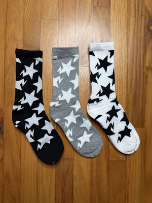 A Bathing Ape Bape Crew Socks Men Black White Grey Stars 3 pack bundle 3 PAIRS - Image 1 of 2