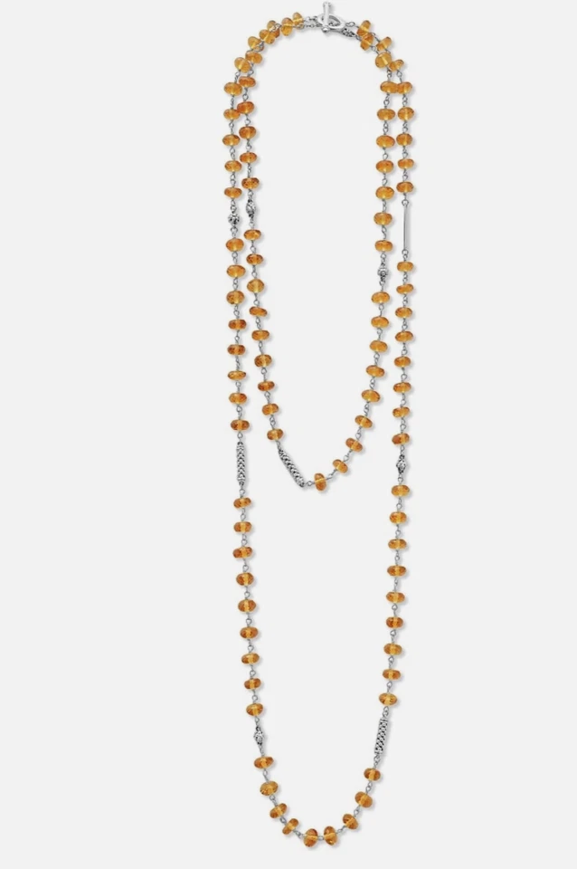 LAGOS 鱼子酱图标黄水晶串珠项链纯银 34 英寸全新 — 第 1/4 张图片