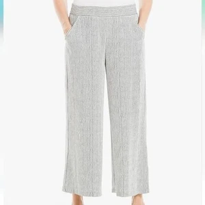 Max Studio Linen Cotton Ankle Cropped Pant Wide Leg Striped Coastal Beachy sz XS - Picture 1 of 12