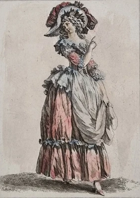 Estampe planche de mode XVIIIème "la jeune Sophie" gravure Watteau & Dupuis - Photo 1/4