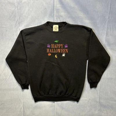 复古 Happy Halloween 刺绣圆领运动衫,尺寸 L — 第 1/4 张图片