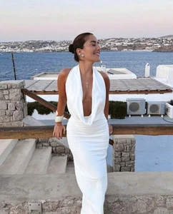 Zara maxi dress gown bodycon halter plunge neck party formal wedding evening - Picture 1 of 23
