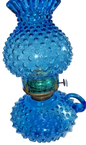 Vintage Hobnail Design Blue 9" OIL LAMP - Picture 1 of 3