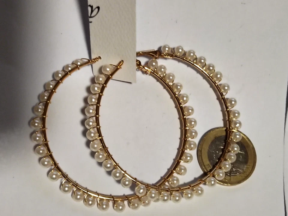 Ohrstecker Creolen Form gold  wunderschön mit kleinen Perlen besetzt  6 cm - Bild 1 von 1