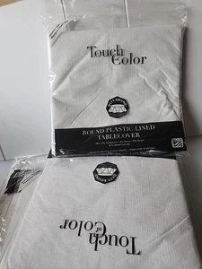 TABLE COVER, 82" WHITE  "Octy-Round" PAPER TISSUE/POLY LINED  4 Pack  - Picture 1 of 1