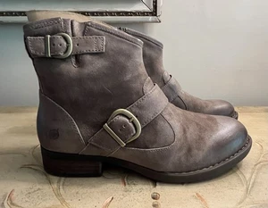 Born Boots 9.5M Regis Ankle Bootie Taupe Distressed Leather Suede Moto Western - Picture 1 of 20