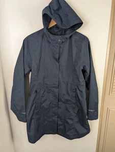 Eddie Bauer Women's Medium Raincoat Navy Blue Long Jacket Hooded Rain Coat - Picture 1 of 4