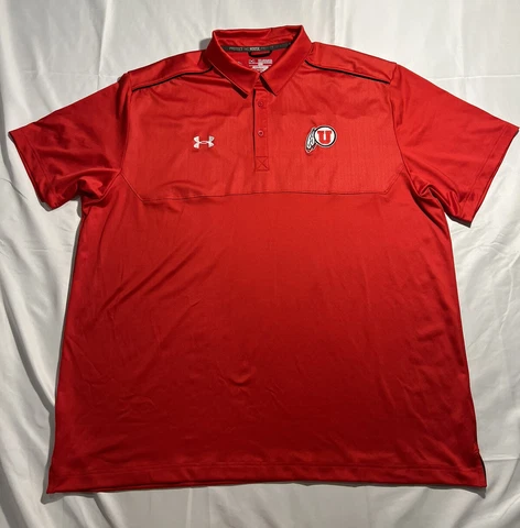 Utah Utes S/S Under Armour Heatgear Polo Golf Shirt Red Men's 2XL NICE Cover