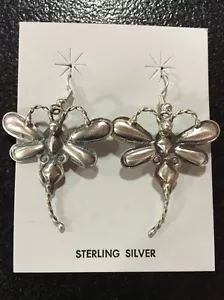 Sterling Silver .925 Navajo artist Tim Yazzie Dragonfly 1 1/4 x 2" Earrings - Picture 1 of 10