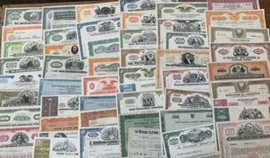 Mixed Lot of 50 Different Stock Certificates and Bonds, Various Industries - Picture 1 of 1