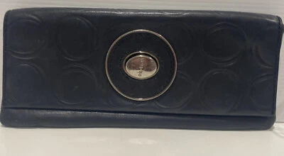 OROTON Signature O Leather Black Clutch PURSE Silver Oval Turn Lock Clasp Vintag - Image 1 of 4