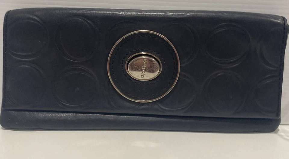 OROTON Signature O Leather Black Clutch PURSE Silver Oval Turn Lock Clasp Vintag - Image 1 of 4