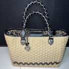 BRIGHTON Vintage Peggy Woven Jute Straw Braided Leather Tote Satchel Bag