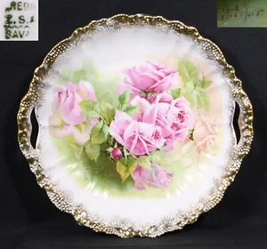 Kabinett Teller Rosen geprägt Goldrand Künstler signiert 11 1/4" - Bild 1 von 6