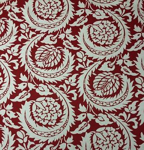 BALLARD DESIGNS WINTOUR RED DAMASK FLORAL MULTIPURPOSE FABRIC BY THE YARD 55"W