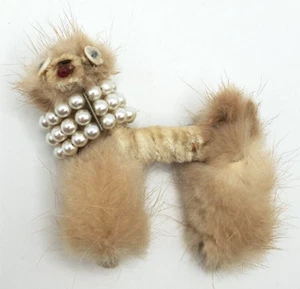 Vintage Funny Mink Poodle Pin Googly Eyes - Picture 1 of 5