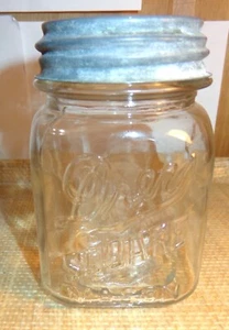 Rarität Vintage Hazy Cloudy Drey Square Mason Glas Pint Einmachglas + Zinkdeckel Deckel - Bild 1 von 12