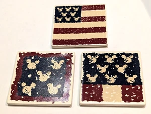 Mickey Mouse Disney Stars & Stripes American Flag Coasters - Set of 3 - RARE! - Picture 1 of 9
