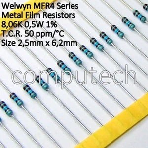 10 pezzi 8,06 KOhm 1/2W 1% Resistenze strato metallico WELWYN MFR4 ( 8,2K 0,5W ) - Bild 1 von 2