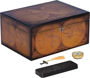 Old World Vintage Cigar Humidor Wood Box, Spanish Cedar - 100 Cigars Storage - Picture 1 of 12