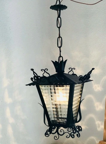 23" Vintage Spanish Black Scrolled Wrought Iron Porch Lantern Ceiling Light Cover