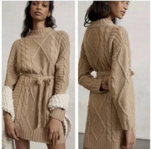 Amadi Leah Anthropologie Tan Brown Sweater dress Large L New NWT Long Sleeve - Picture 1 of 4
