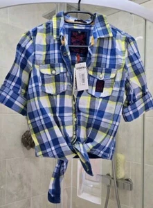 BRAND NEW SUPERDRY LUMBERJACK ¾ TIE SHIRT SIZE XS BLUE/ YELLOW CHECK - Picture 1 of 2