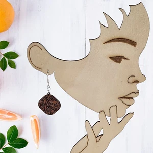 Boho Paisley Engraved Wooden Print Hook Earrings - Unique Laser Cut - 1 Pair - Picture 1 of 3