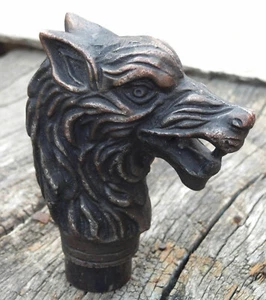 Solid Cane Handle Wolf Head Brass Handle Vintage Walking Cane Handle Gift Father - Picture 1 of 3