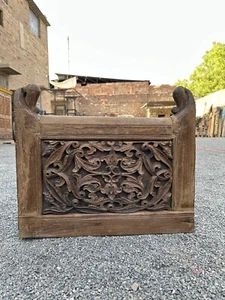 Panel de pared de balcón de período mogol floral tallado a mano de madera antiguo de 1700 - Imagen 1 de 11