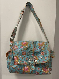 Kalencom Laminated Diaper Buckle Bag Turquoise Pink Gypsy Wildflower Baby Tote - Picture 1 of 10